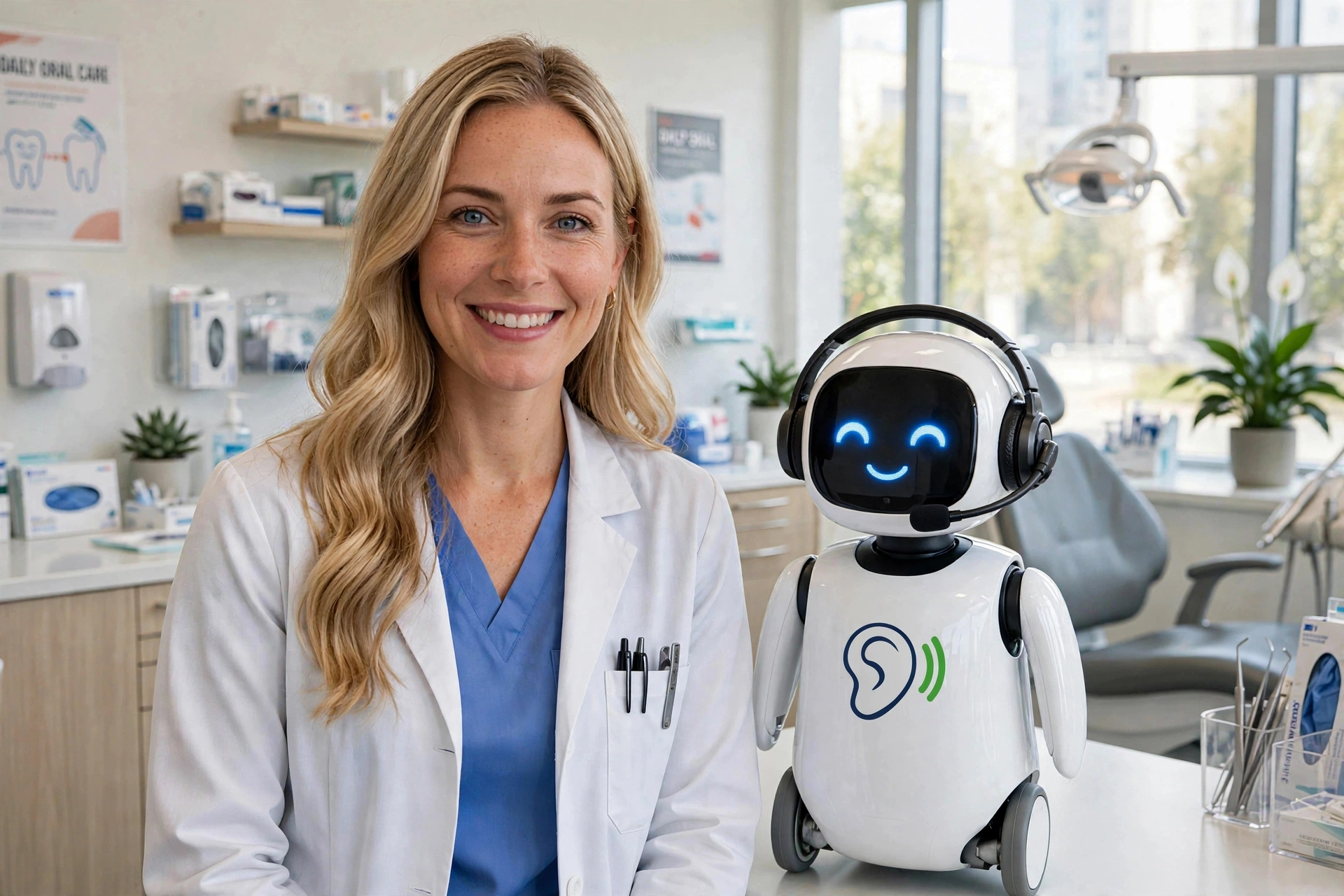 Dental professional with CSATVoice AI assistant robot